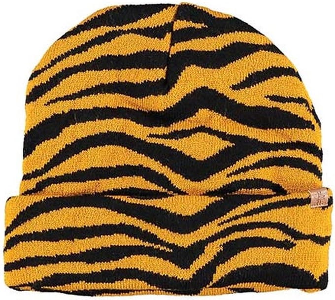 Sarlini Luxe gebreide kindermuts met tijger print - geel/zwart