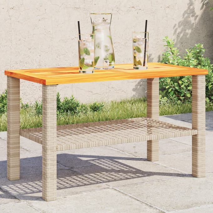 vidaXL - Tuintafel - 70x38x42 - cm - poly - rattan - en - acaciahout - beige
