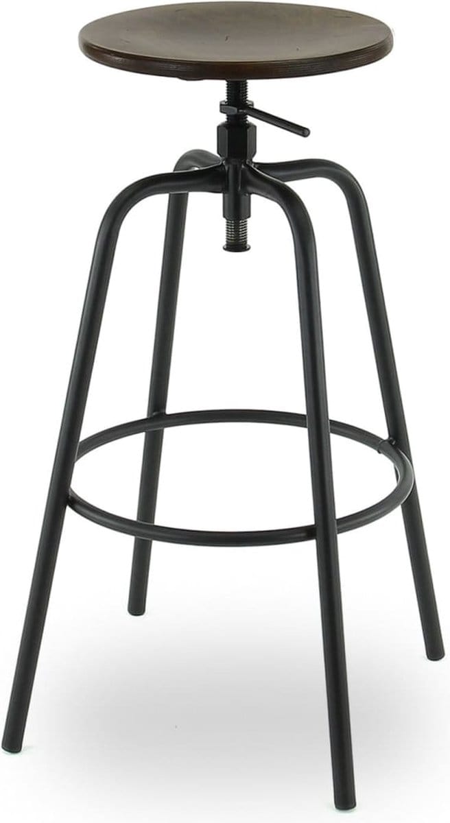 Workliving Barkruk Hoog Rond Vintage Hout - 71-79 CM