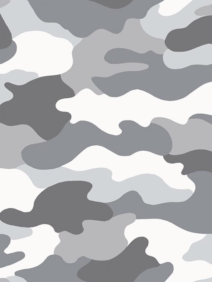 Camouflage Behang Grijs Papier behang 50cm breed 10m lang