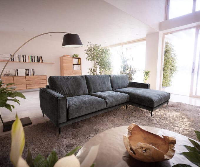 Hoekbank Sottil Chenille grijs 290 x 165cm recamiere rechts