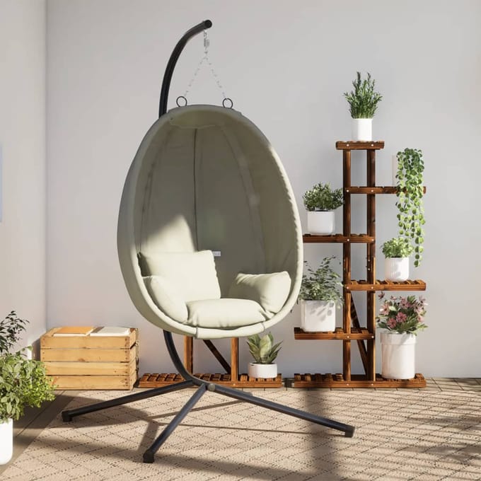 vidaXL - Hangstoel - met - standaard - stof - en - staal - beige