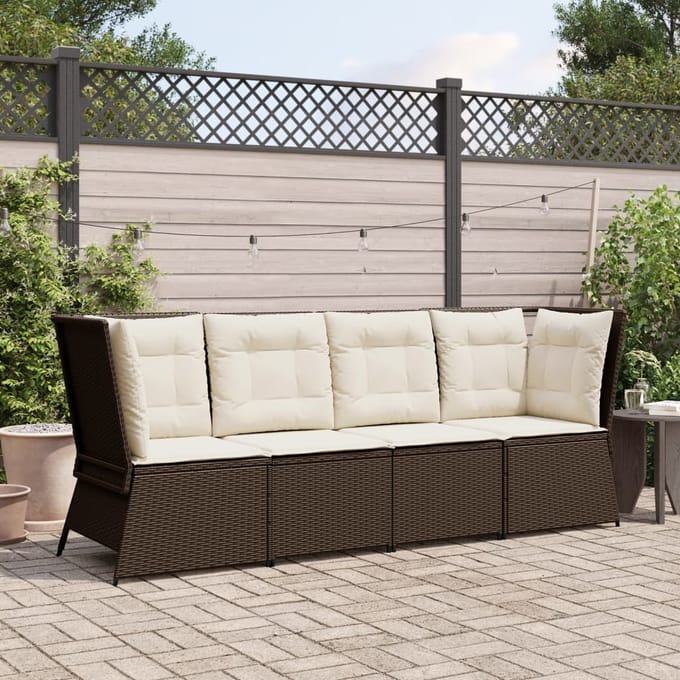 vidaXL - Tuinhoekbank - met - kussens - poly - rattan - bruin
