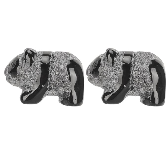 2 stuks Panda Beeld Obsidiaan Mat Schattig Mini Ingenieus Handgemaakt Panda Beeld Decoratie voor gray