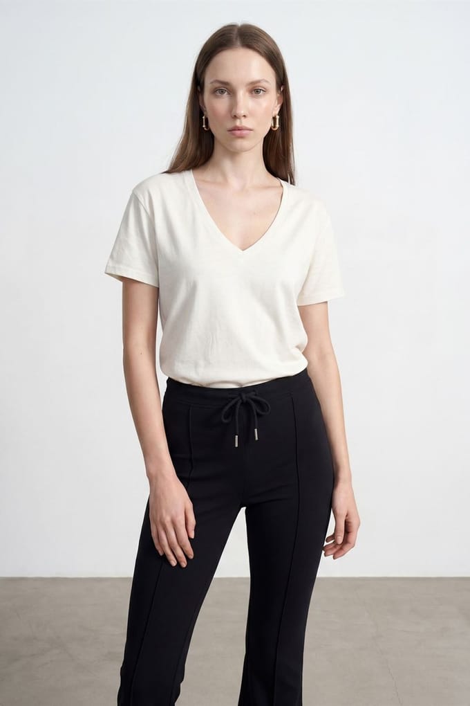 Katoenen Tencel V-hals Korte Mouwen Blouse