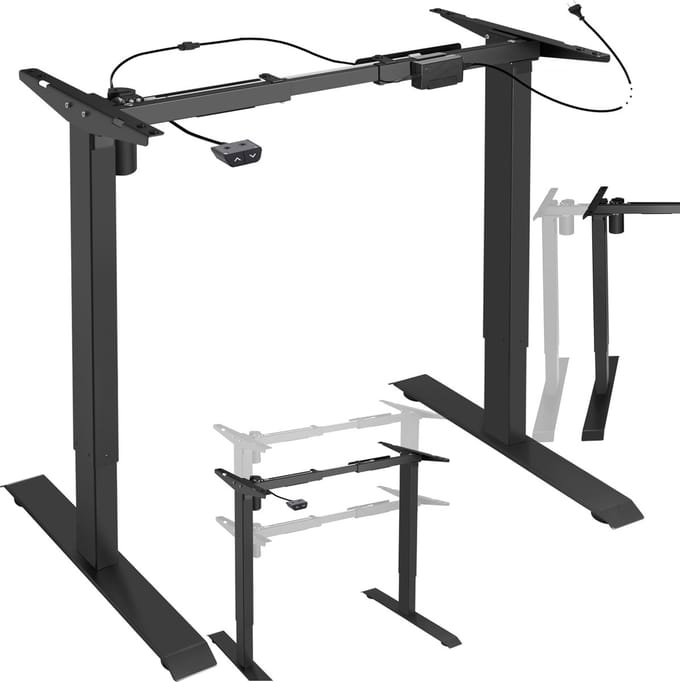 tectake® Elektrisch in hoogte verstelbaar bureauframe - Tafelframe - Bureauframe van staal - Variabele framebreedte - 85-129 x 65 x 71-121 cm - Draagvermogen 70 kg - Zwart