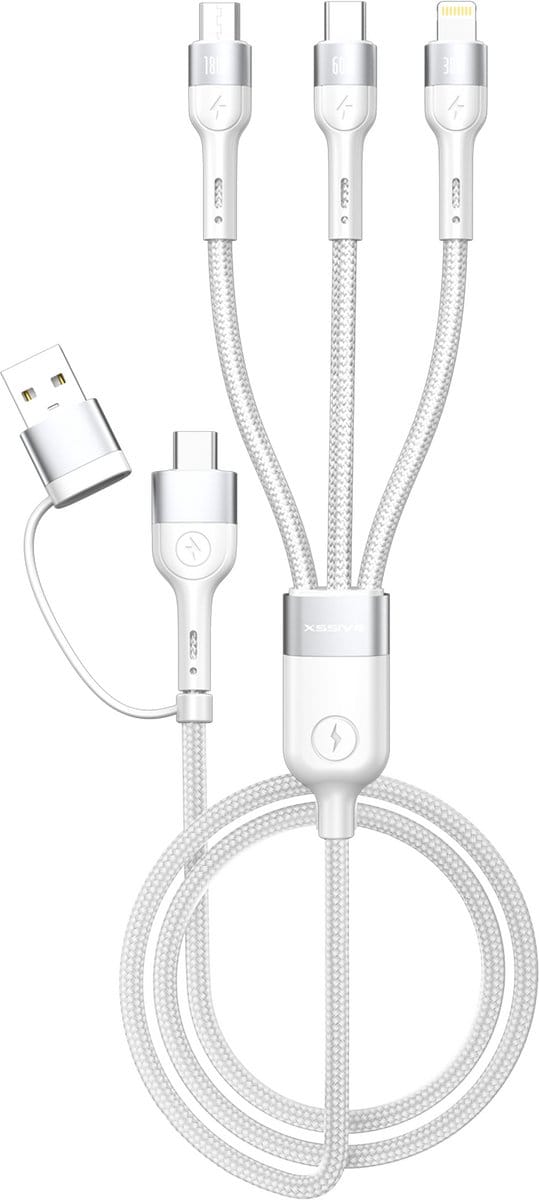 Xssive Multi Oplaadkabel - 60W Snellader - USB & USB-C naar Lightning, USB C, Micro USB Kabel - 1 Meter - Oplader met verschillende stekkers