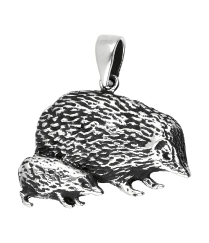 Zilveren Egel moeder met kind ketting hanger