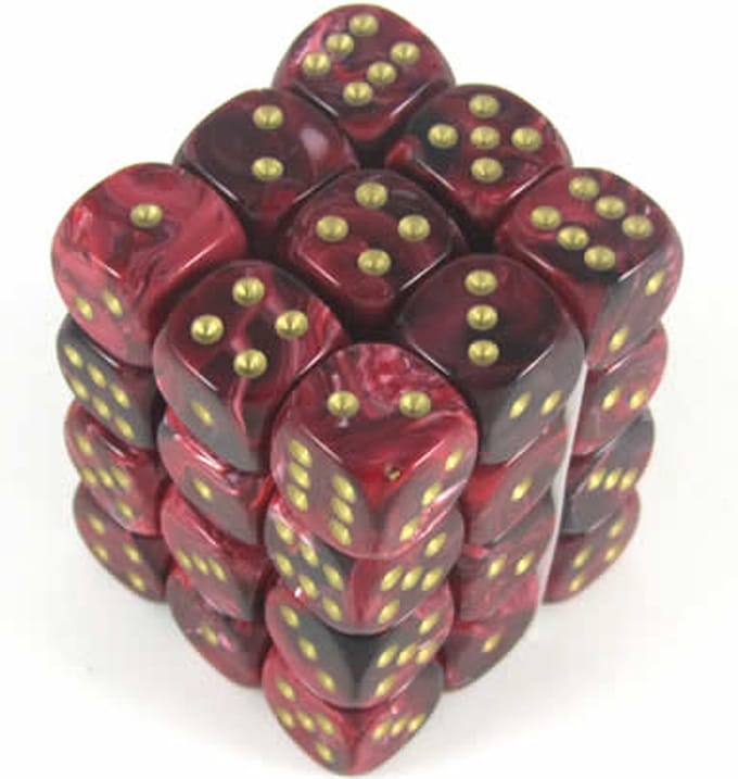 Chessex Vortex Bourgondië/goud D6 12mm Dobbelsteen Set (36 stuks)