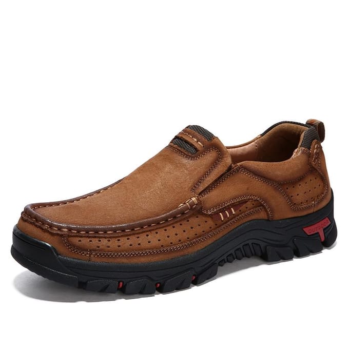 Chaussures d'extérieur décontractées en cuir pour hommes, chaussures de marche antidérapantes à la mode 42 marron