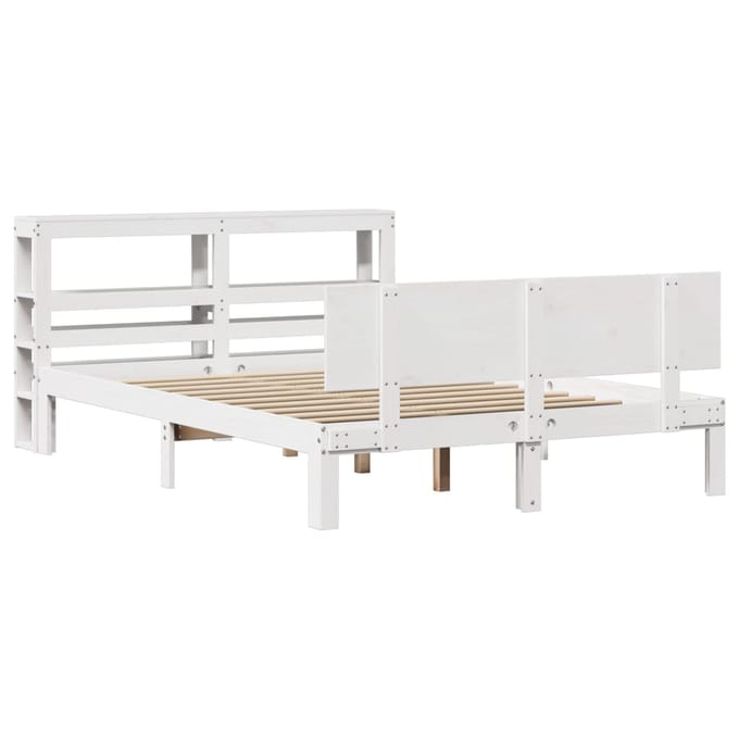 vidaXL - Bedframe - met - hoofdbord - massief - grenenhout - wit - 150x200 - cm