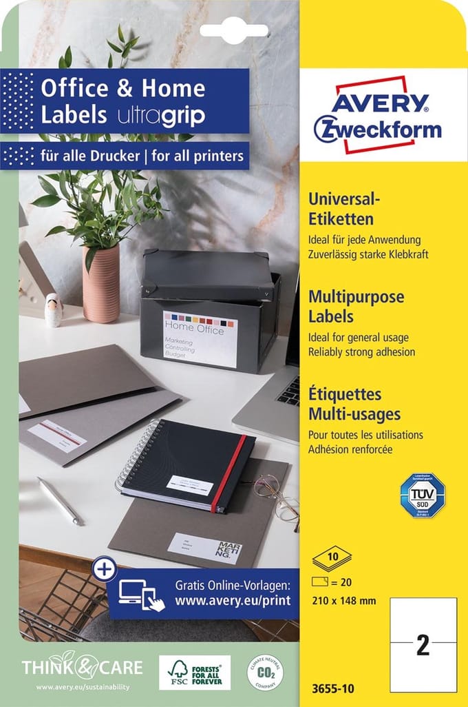Avery Etiketten Zweckform 210 X 148 Mm Papier 20 Stuks