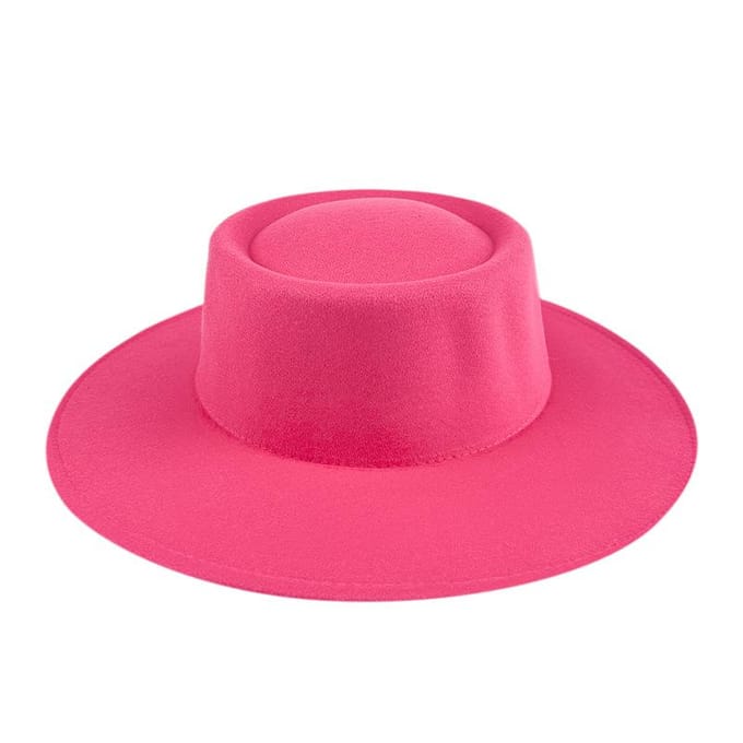 Effen Kleur Breedgerande Tophoed Franse Mode Jazz Wollen Hoed M（56-58cm） pink