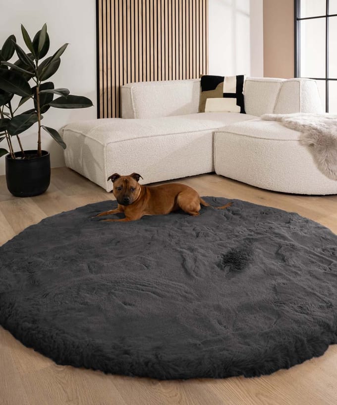 Fluffy vloerkleed rond - Comfy Deluxe donkergrijs 160