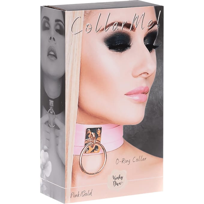 Kinky Diva – Lederen Collar Met O-Ring - Roze / Goud
