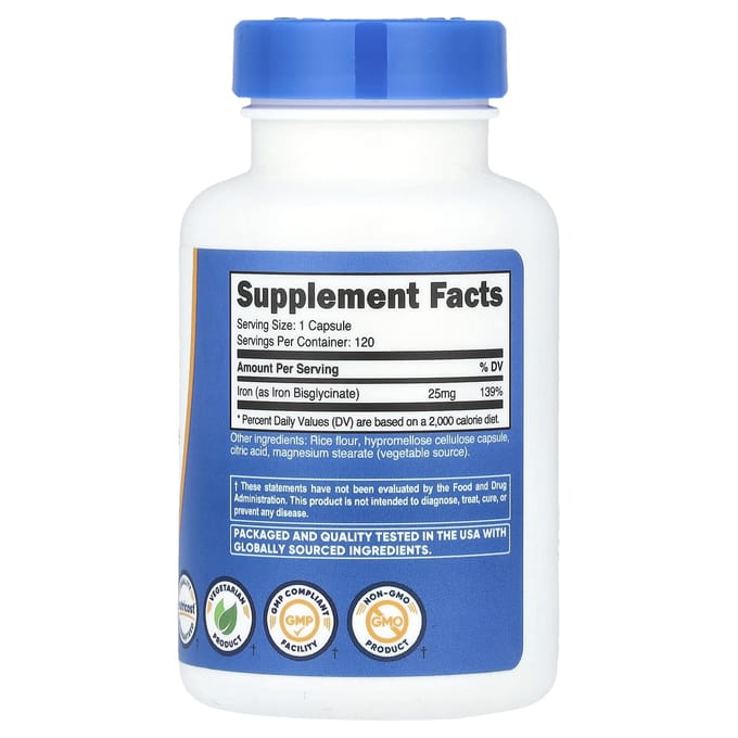 Nutricost, iron, 25 mg, 120 capsules