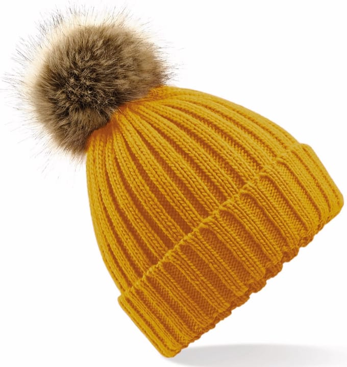Beechfield Dames Muts Met Pompon - One size - Mustard