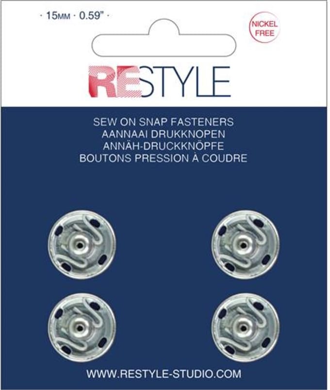ReStyle 015.12005 Aannaaidrukknopen 15 mm zilver nikkelvrij, 4 stuks