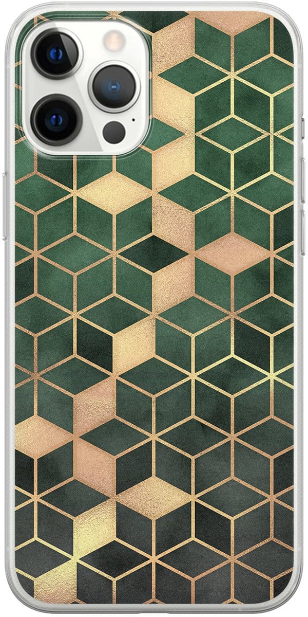 Leuke Telefoonhoesjes - Hoesje geschikt voor iPhone 12 Pro Max - Groen kubus - Soft case - TPU - Print / Illustratie - Groen