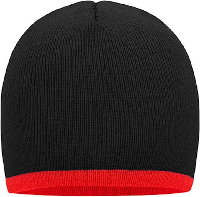 Myrtle Beach 'Contrasting Border Beanie' Zwart/Rood