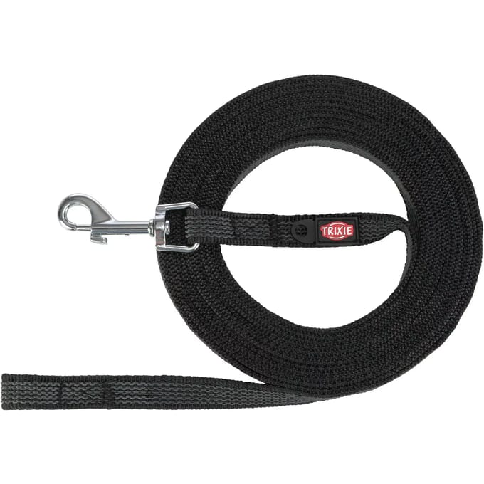 Trixie Tracking leash rubberised S-M: 15 m/15 mm Zwart