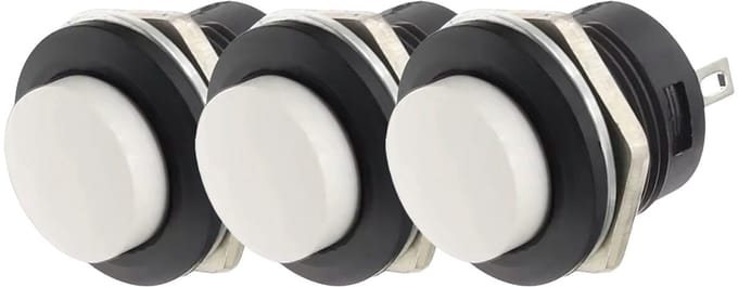 ProRide Drukknop Pulsschakelaar R13-507 - 16mm Inbouw - 250V/3A - Normally Open - Wit - 3 stuks