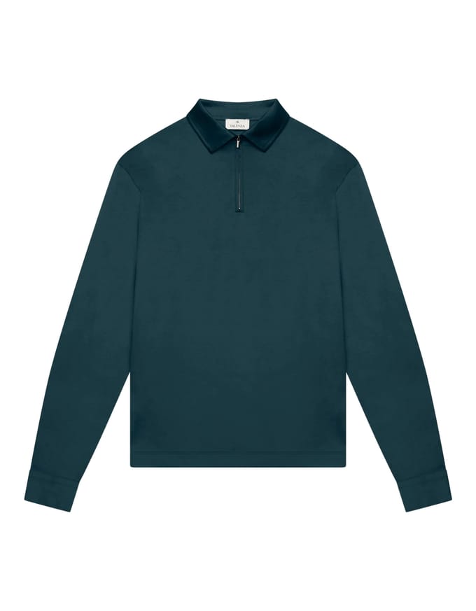 Valenza Supima Polo Zip Collar L/s Polos Donkergroen 1172