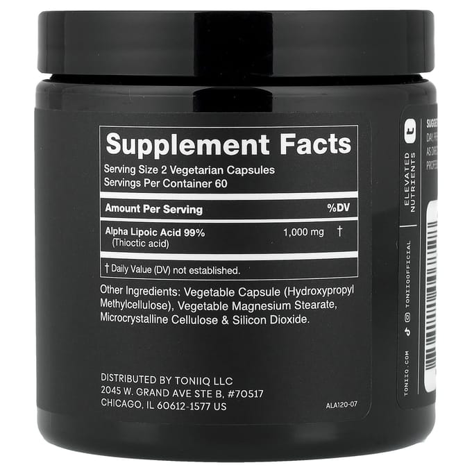 Toniiq, Alfa-liponzuur 1000, 120 Capsules (500 mg per capsule)