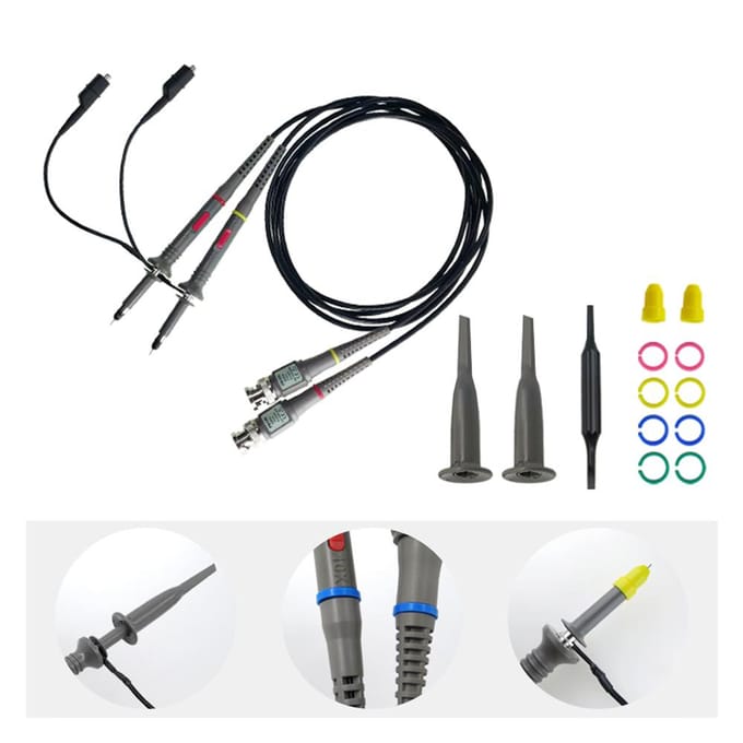 Oscilloscoopsonde met accessoireset 100 MHz oscilloscoop-clipsondes grijs