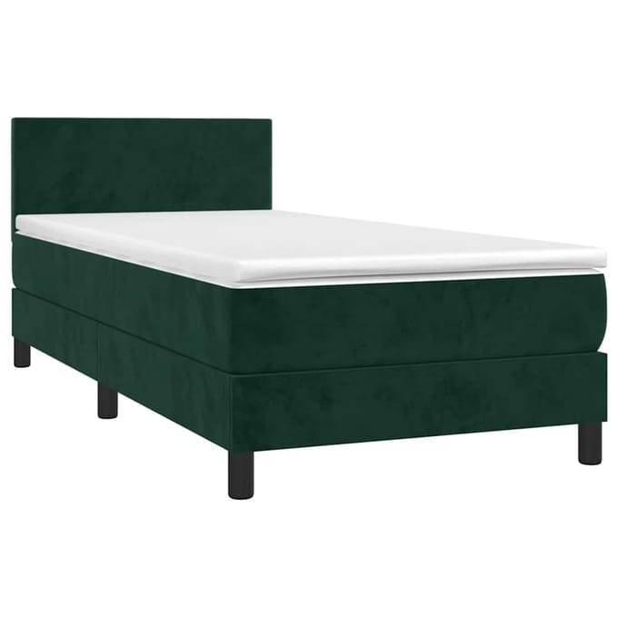 vidaXL - Boxspring - met - matras - en - LED - fluweel - donkergroen - 90x200 - cm