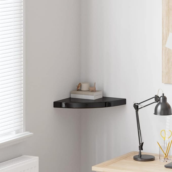 vidaXL - Hoekschap - zwevend - 35x35x3,8 - cm - MDF - hoogglans - zwart