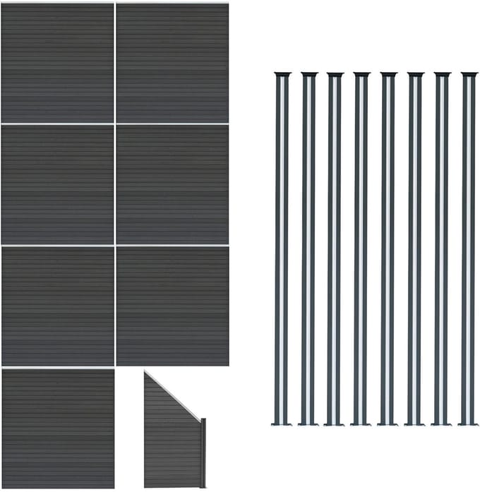 Composiet schuttingpaneelset - grijs - 185x1311 cm - zonne-led
