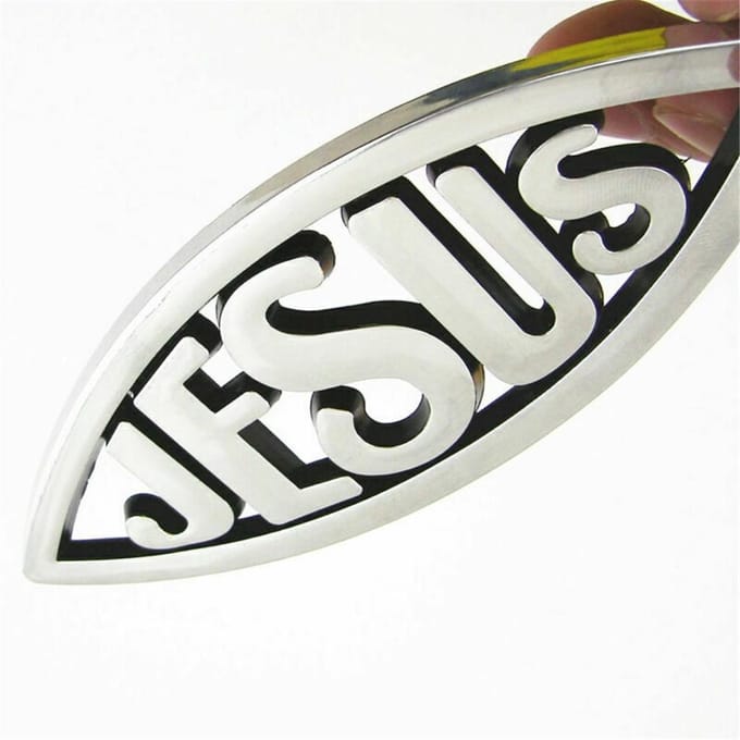 3D Autosticker Zilveren Jezus Vis Emblemen Christelijk Symbool