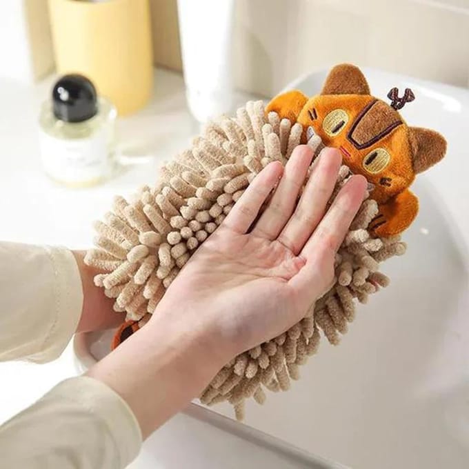 Serviette à main en forme d'animal de dessin animé, pour cuisine, salle de bain, Chenille en microfibre douce, Super absorbante, mouchoir à séchage rapide, serviettes de maison marron