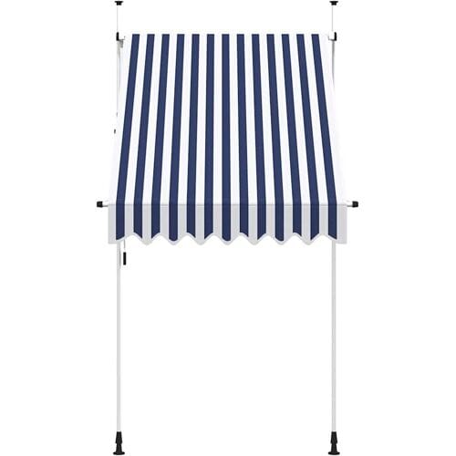 vidaXL - Luifel - handmatig - uittrekbaar - 150 - cm - blauw - en - witte - strepen
