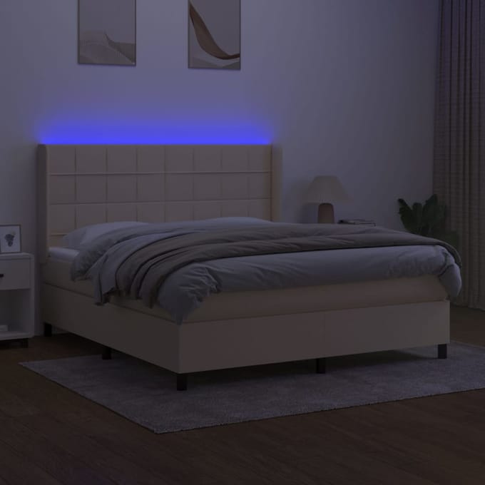 vidaXL - Boxspring - met - matras - en - LED - stof - crèmekleurig - 180x200 - cm