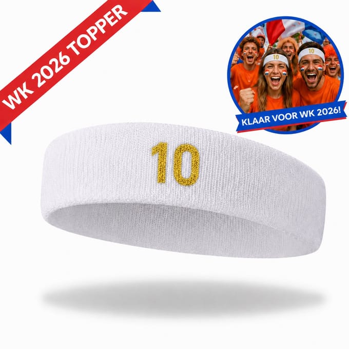 Hypify - Hoofdband - Wit met gouden nummer 10 - WK2026 - One size