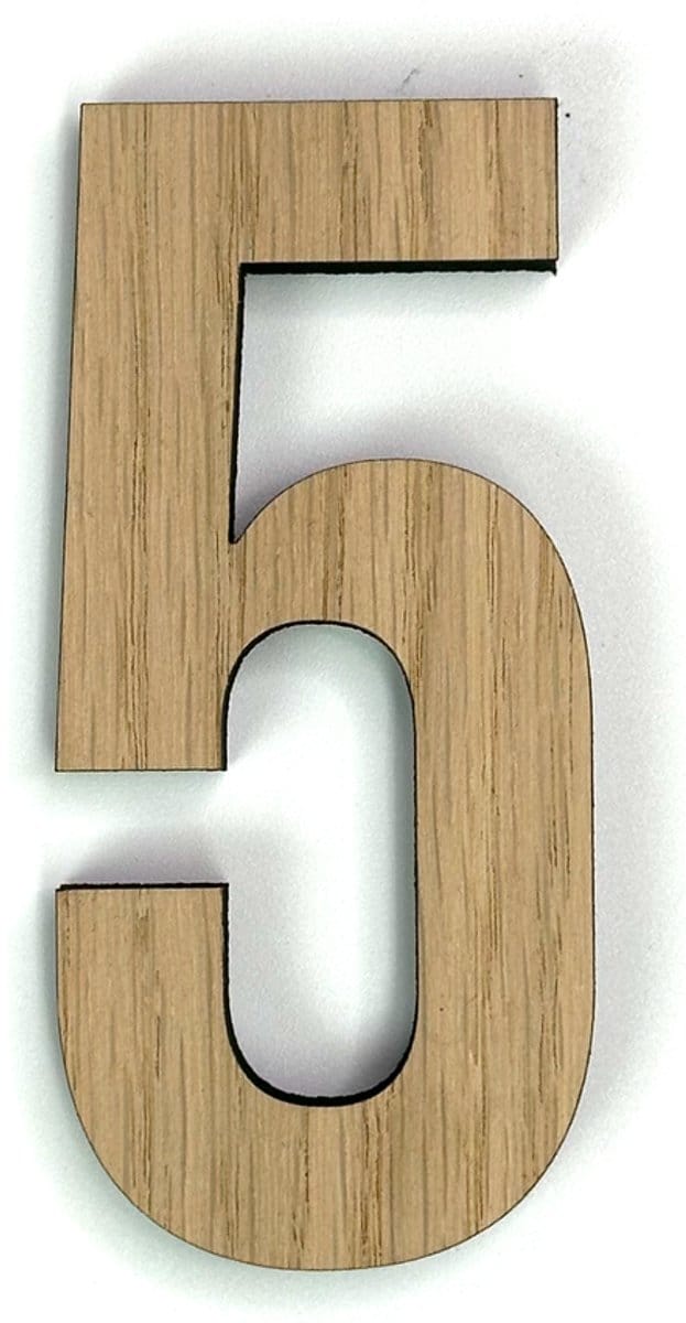 Houten cijfer 5 - 37 cm hoog