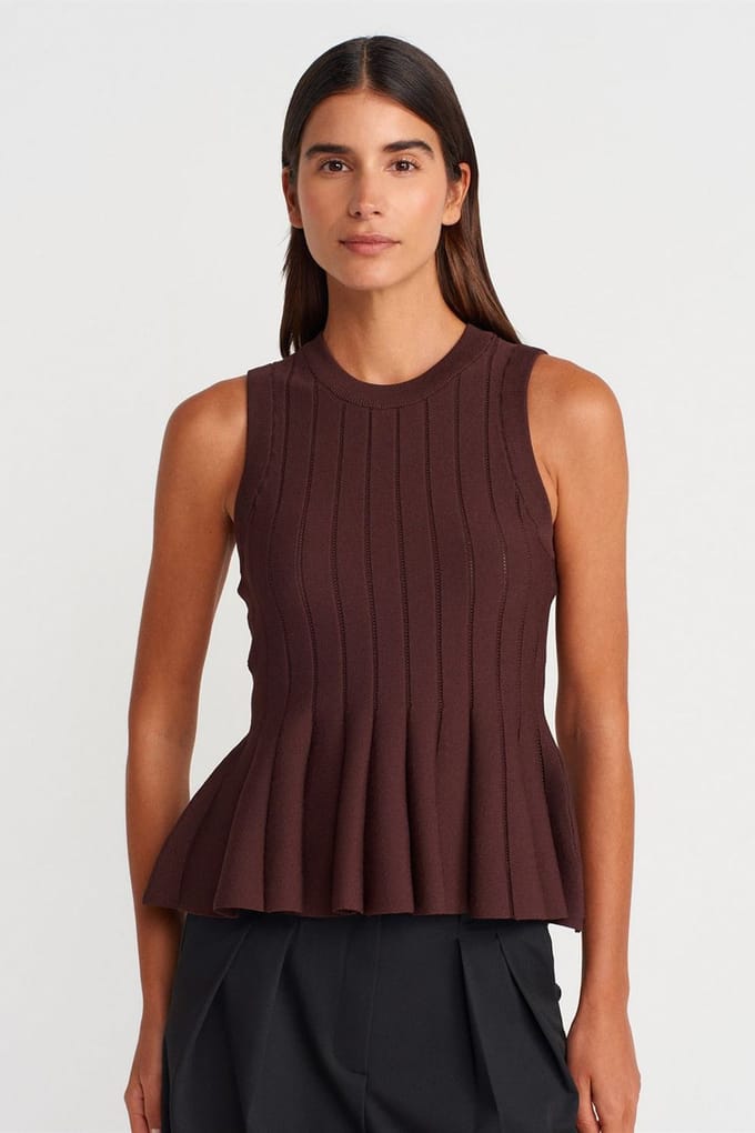 Geribbelde Mouwloze Rimpelblouse