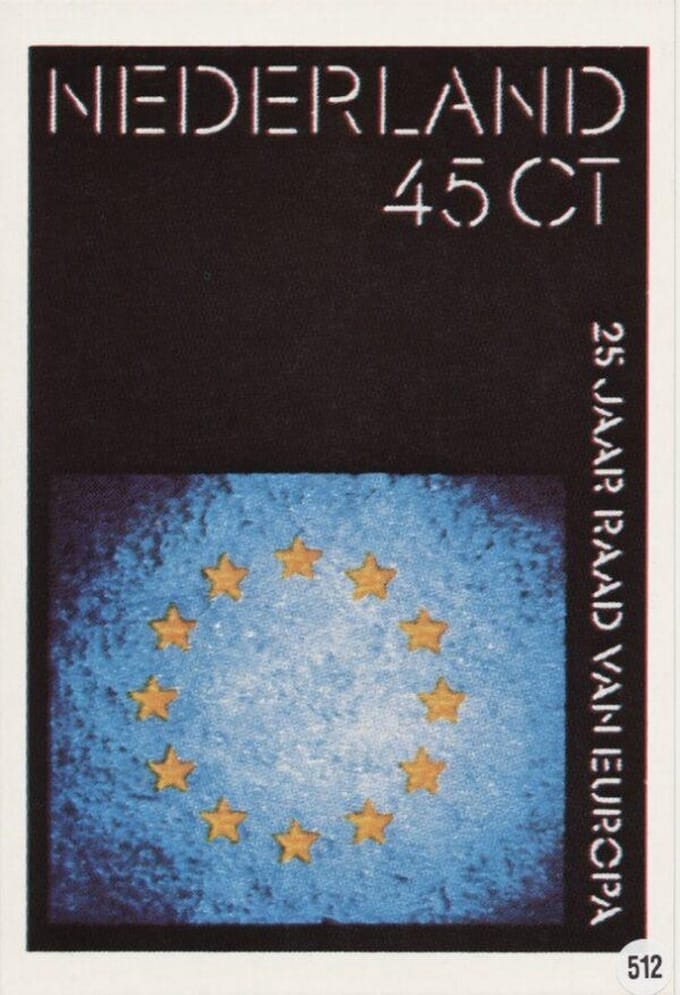 Briefkaart met afbeelding 25 jaar Raad van Europa postzegel