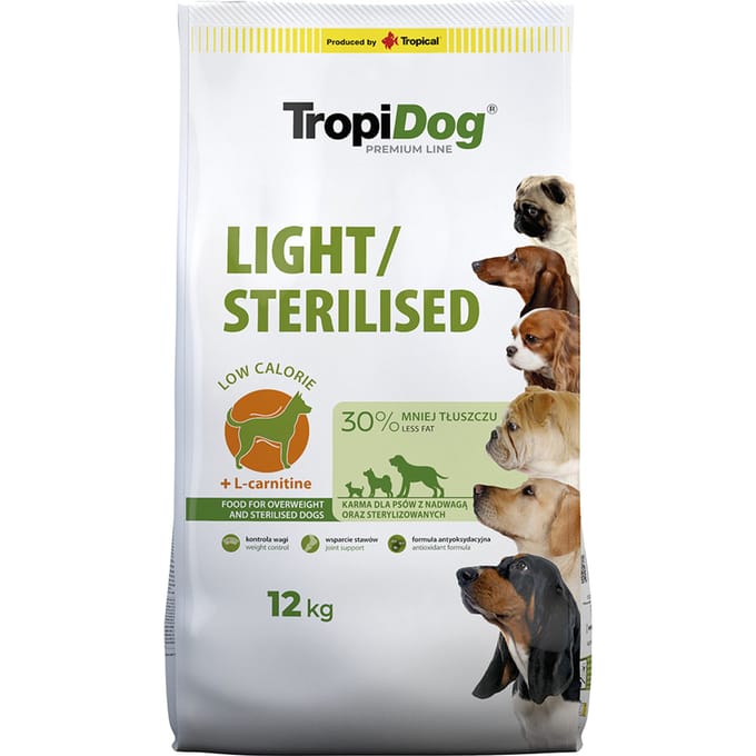 12kg Tropidog Premium Light Kip Hondenvoer Droog