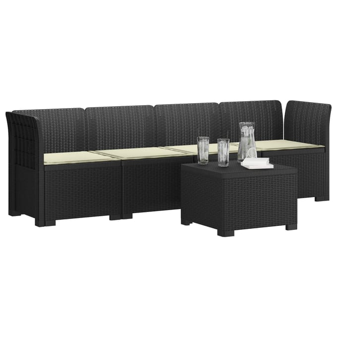 vidaXL - 4-Zits - Tuin - Sofa - met - Kussens - Rieten - Look - PP - Antraciet