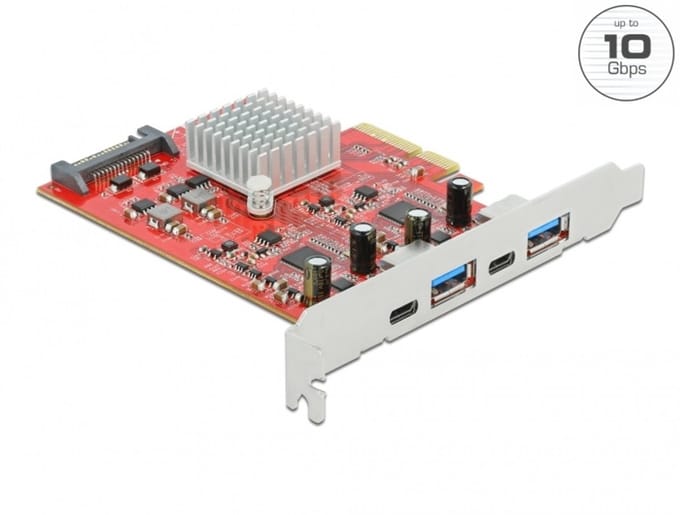 Delock PCI Express x4 Card to SuperSpeed USB 10 Gbps with 2 x USB Type-A and 2 x USB Type-C™ - Dual Channel