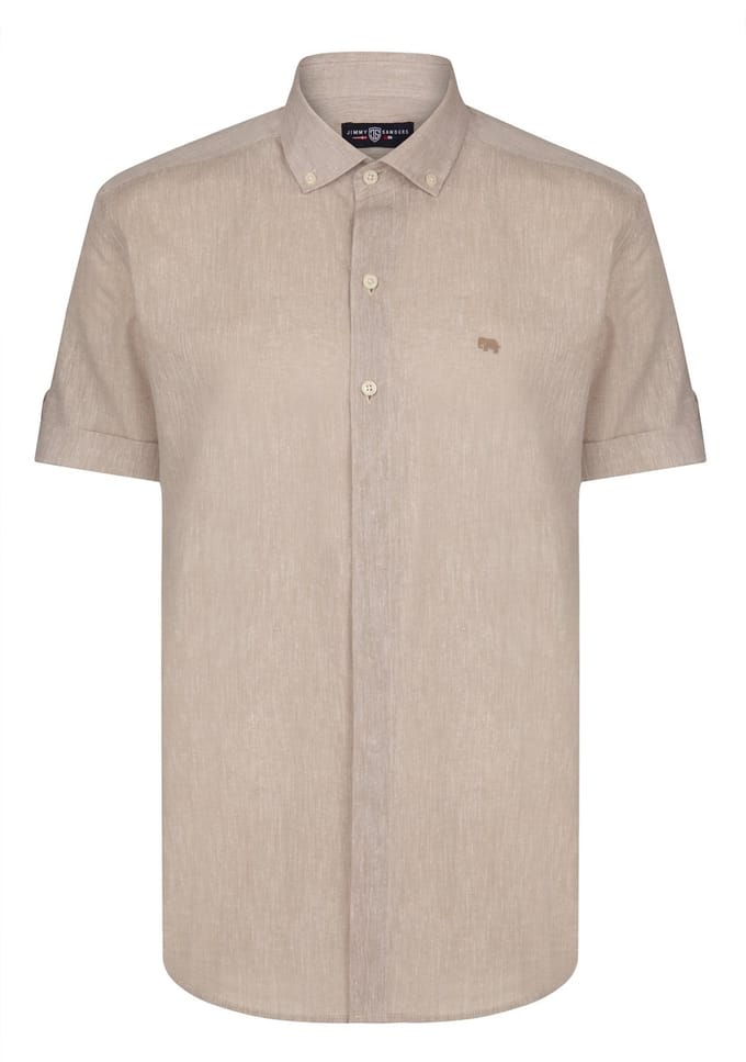 Jimmy Sanders Linnen Katoen Blend Shirt - Overhemd Heren Beige - M