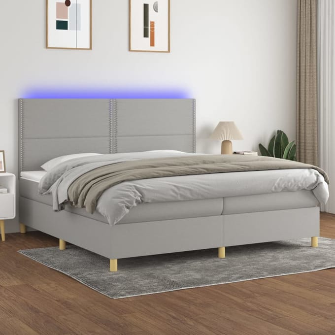 vidaXL - Boxspring - met - matras - en - LED - stof - lichtgrijs - 200x200 - cm