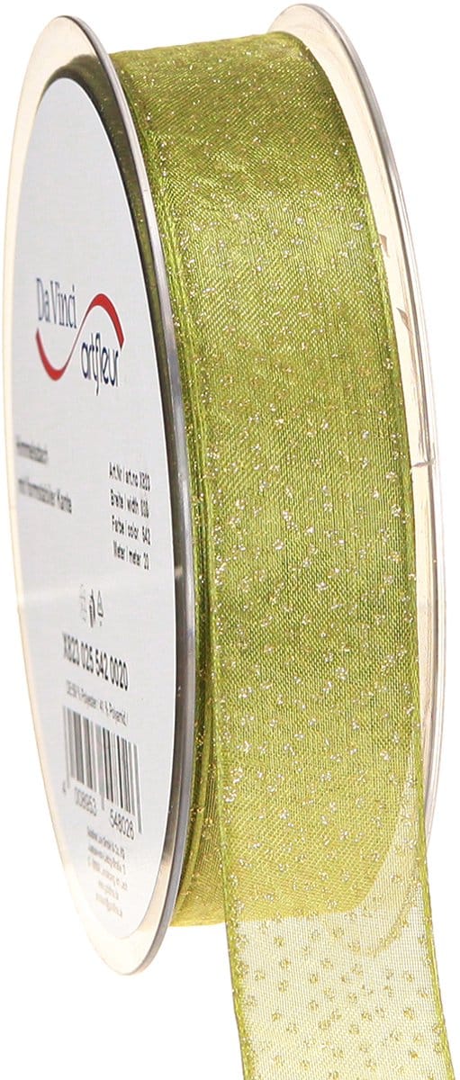 Kerstlint met gouden stippen, maatvast, groen, 25mm, 20m
