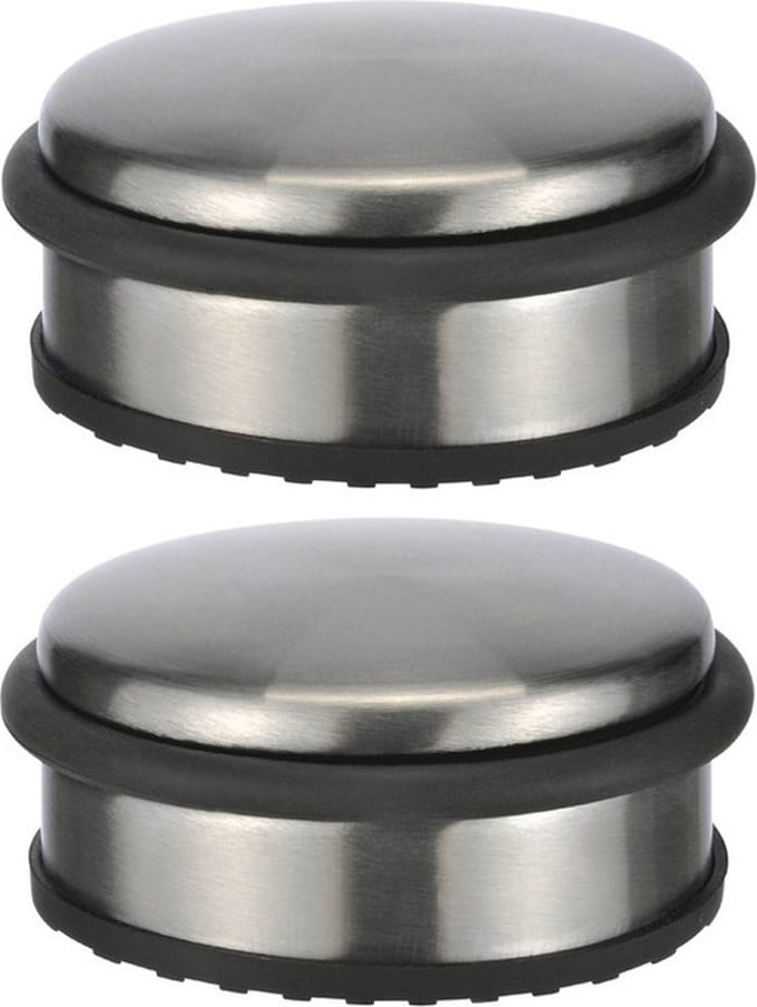 2x stuks deurstoppers rond metaal 10 x 4 cm - Deurstop/deurvastzetter