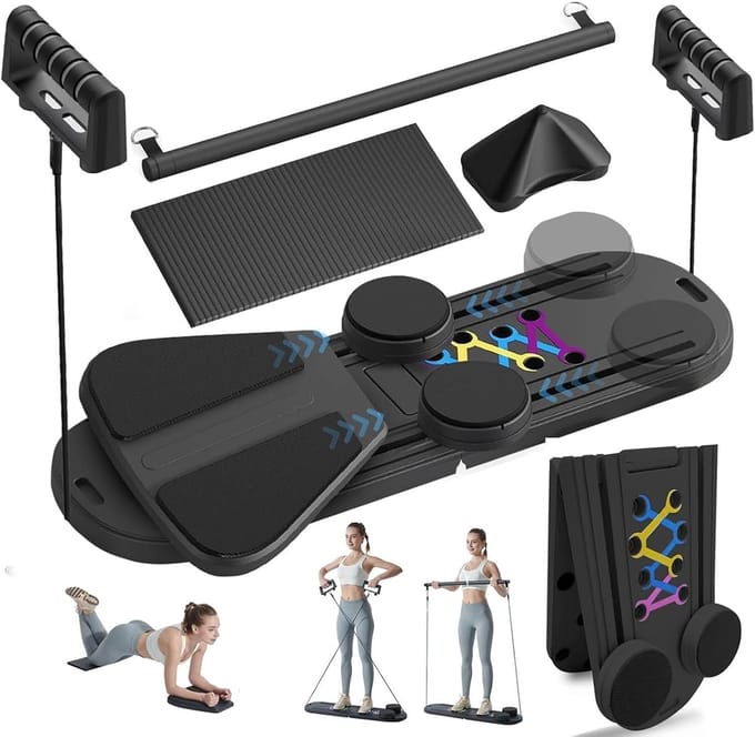 Pilates Bord - Buiktrainer Kerntrainer - Thuistrainingen - 6-in-1 Multifunctioneel - 350 lbs Capaciteit - Zwart