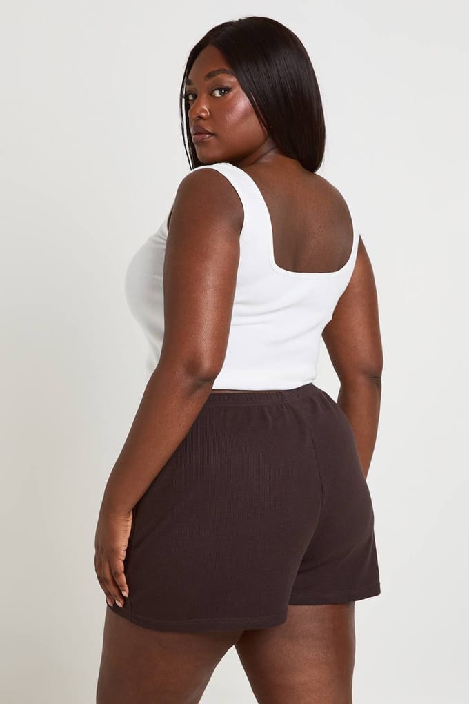 boohoo Dames Plus Wafel Henley Shorts | Chocoladebruin | Maat: 44
