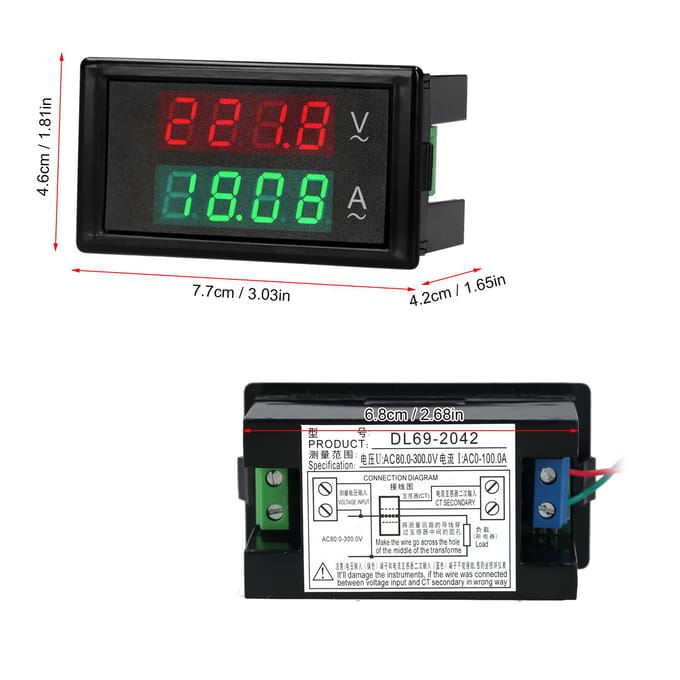 AC 80-300V 100A Digitale Voltmeter Ampèremeter Ampèremeter Meter Groen Rood LED Amp Dubbele Weergave AC zwart